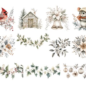 Boho Winter Clipart, DIGITAL DOWNLOAD, Neutral Xmas Clip Art, Cozy Christmas Watercolor, Rustic Wintertime, Cute December Commercial Use PNG image 3