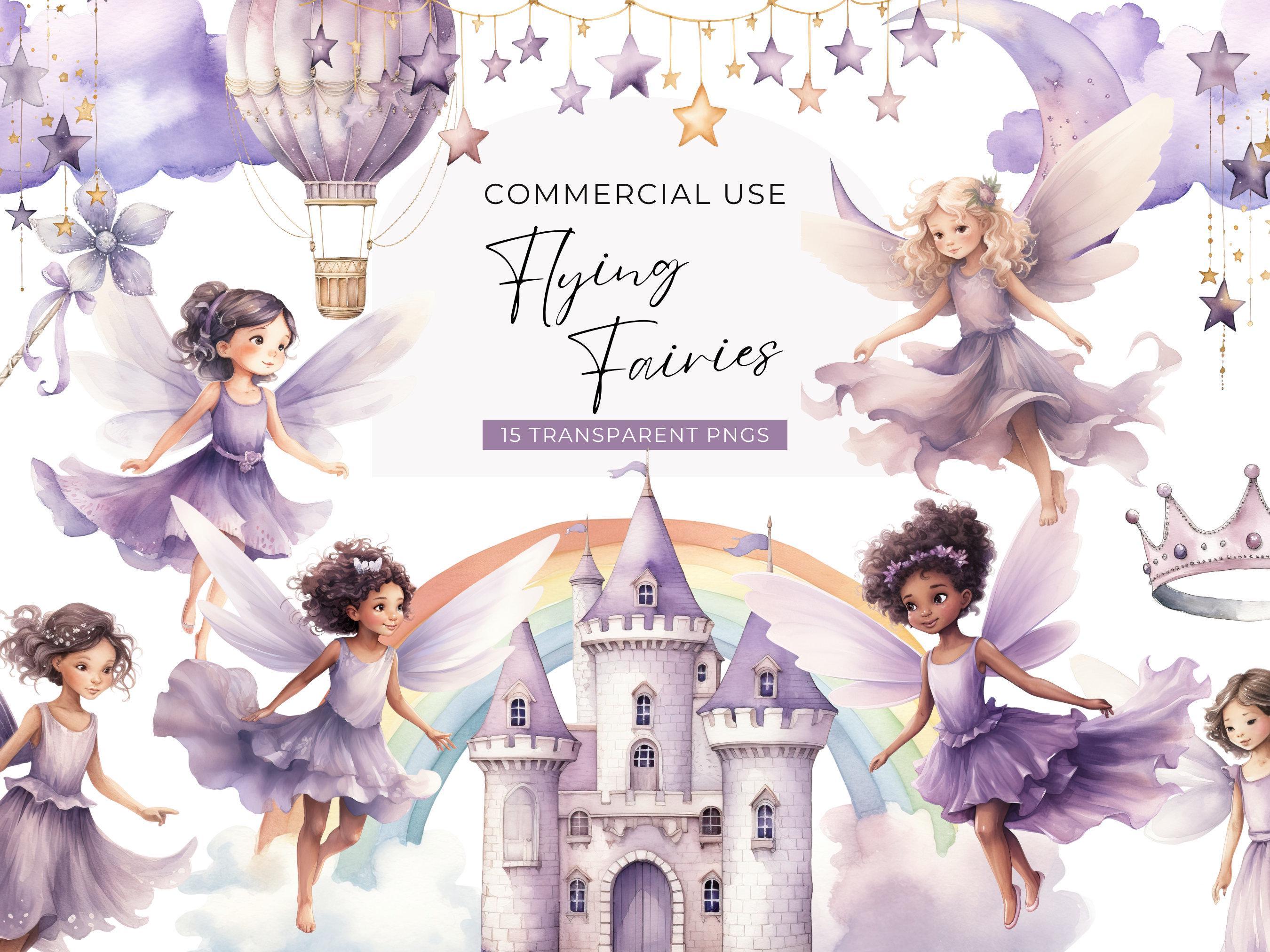 Watercolor Purple Fairy Clipart, DIGITAL DOWNLOAD, Cute Flying Fairies ...