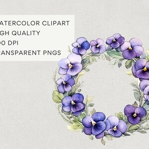 Violet Flower Clipart, DIGITAL DOWNLOAD, Purple Floral Bouquets, February Birth Month Clip Art, Spring Wildflower Wreath Commercial Use PNG image 3