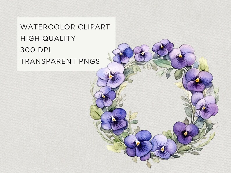 Violet Flower Clipart, DIGITAL DOWNLOAD, Purple Floral Bouquets, February Birth Month Clip Art, Spring Wildflower Wreath Commercial Use PNG image 3
