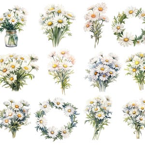 Daisy Birth Flower Clipart, DIGITAL DOWNLOAD, April Birth Month Clip Art, Watercolor Birthday Bouquet, Spring Daisies Commercial Use PNG image 2