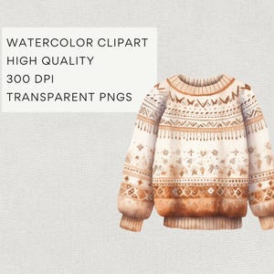 Autumn Sweater Watercolor Clipart, DIGITAL DOWNLOAD Fall Sweater Graphic, Sweater Weather Illustration, Cozy Thanksgiving Commercial Use PNG image 4