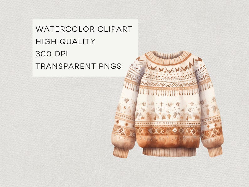 Autumn Sweater Watercolor Clipart, DIGITAL DOWNLOAD Fall Sweater Graphic, Sweater Weather Illustration, Cozy Thanksgiving Commercial Use PNG image 4