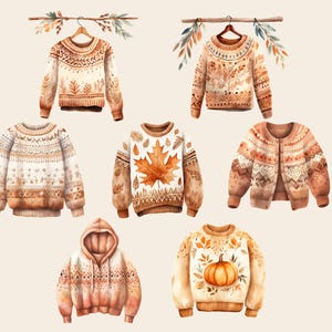 Autumn Sweater Watercolor Clipart, DIGITAL DOWNLOAD Fall Sweater Graphic, Sweater Weather Illustration, Cozy Thanksgiving Commercial Use PNG image 2