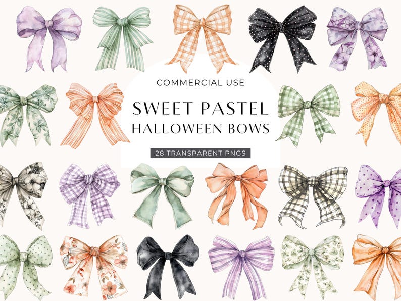 Halloween Coquette Bow Clipart, DIGITAL DOWNLOAD, Pastel Watercolor ...