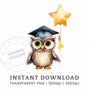 Imágenes prediseñadas de búho de graduación, descarga digital de una sola imagen, gorro de graduación en acuarela PNG, lindas imágenes prediseñadas de maestro y estudiante universitario, uso comercial gratuito