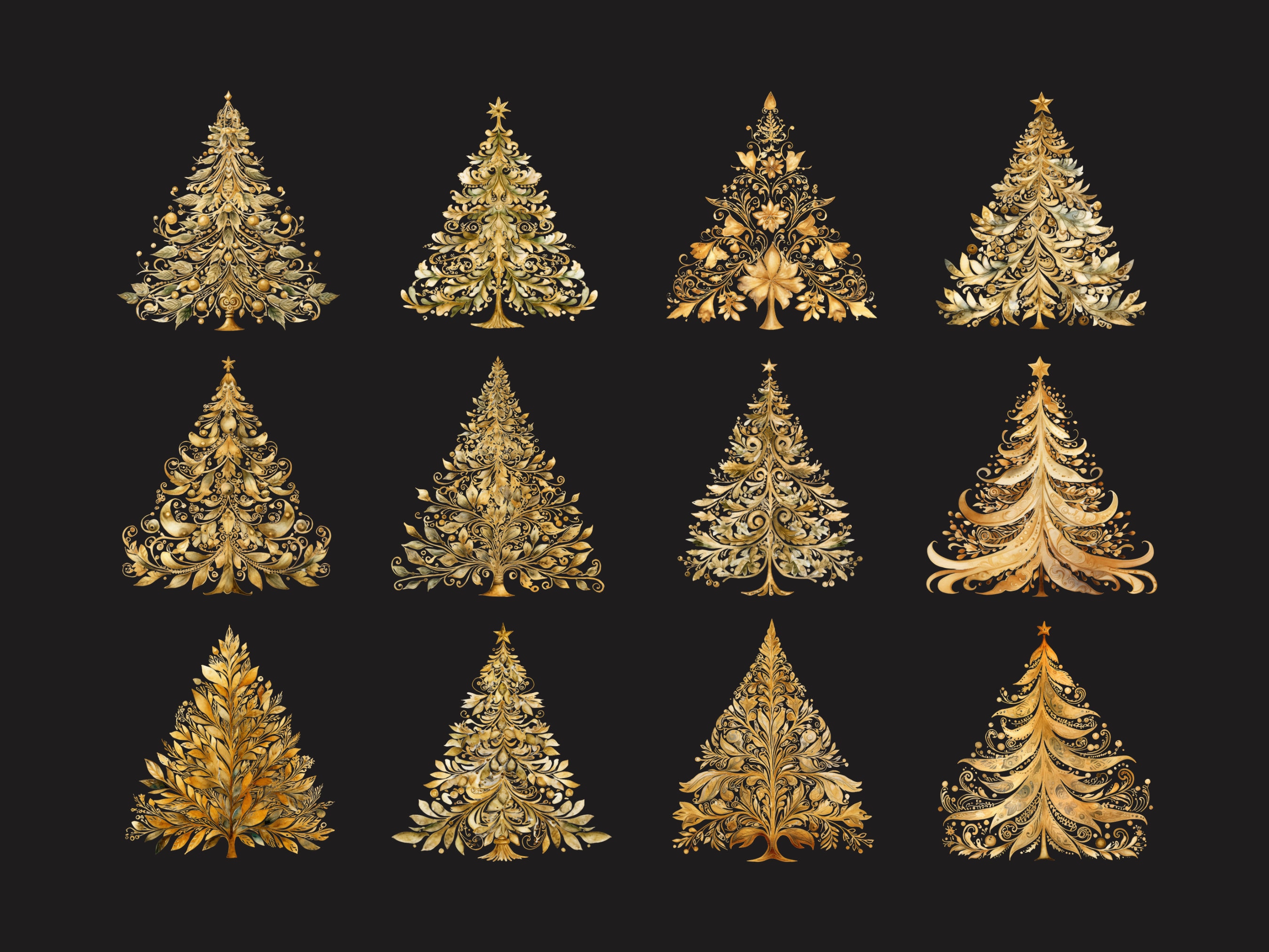 Gold Christmas Tree Clipart, DIGITAL DOWNLOAD, Luxe Gold Christmas