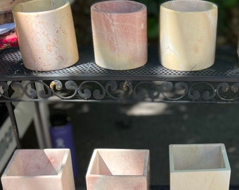 Pink Kenyan Soapstone Planter, candle holder, round or square planter, decorative planter, succulent
