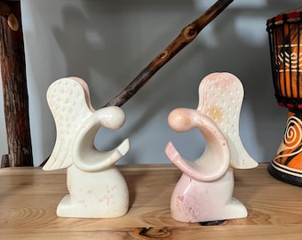 Hand carved soapstone Angel, Kenyan carved soapstone, Easter angel, remembrance angel, mantel angel, stone angel,