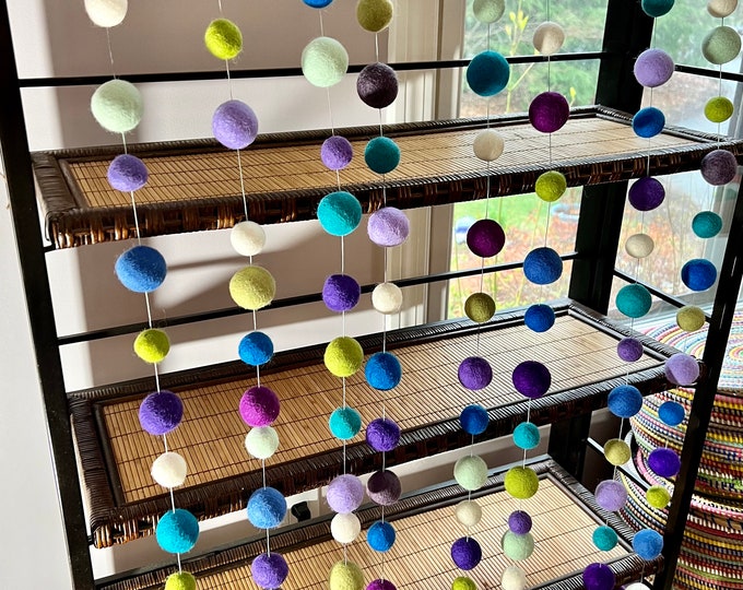 Featured listing image: Bamboo Felt Ball Wall Hanging, Custom wall hanging, kid's room decor, family room, decor, office entry decor
