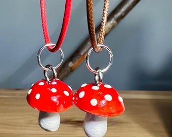 Vintage Cotton Mushroom Necklaces, child jewelry, child cotton cord necklace, stocking stuffer, kids jewelry, fall necklace, nature neckace