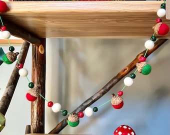 Acorn Seasonal Garland, Christmas wool felt ball garland, room decor, senior living decor