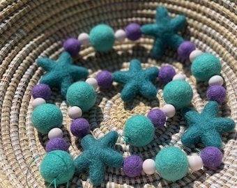 Sea star garland, party Decor, nursery garland, baby shower garland, felt ball garland, antique glass bead garland