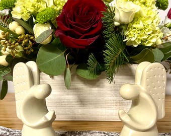 Angel Kenyan Carved Soapstone, angel for mantel, white manger Christmas angel, praying angel, pink angel, peaceful angel, remembrance angel