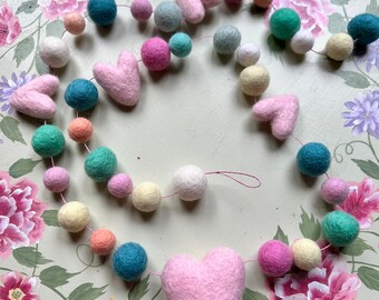 Follow Your Heart Garland, Dorm garland, Baby shower garland, Nursery Garland, felt hearts,  party felt ball garland, dorm garland