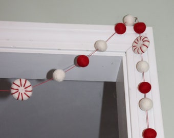 Peppermint Wool Felt Garland, holiday decoration, Christmas decoration, Holiday garland, Christmas garland, mantel garland