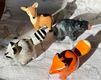 Woodland Animals, MAMA BEAR, Papa Bear, Teacher gift, black bear, deer, raccoon, fox, Kenyan hand carved soapstone, woodland party