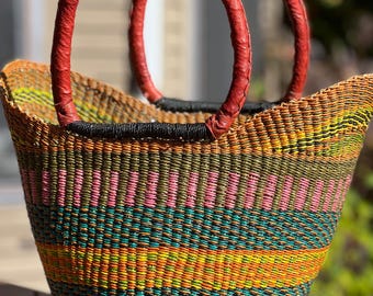 Ghana Shopper basket, Fall basket, African baskets, wedding gift basket, market basket, farmer's market, women weavers, coastal grandma