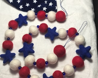 Stars Garland Party felt balls, Veteran's Day, Memorial Day, July 4th decoration