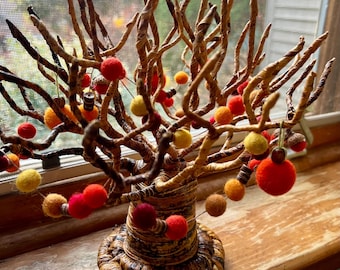 Autumn Baobab Tree, Fiber arts tree, Thanksgiving decor, fall decor, felt ball decor, African craft tree