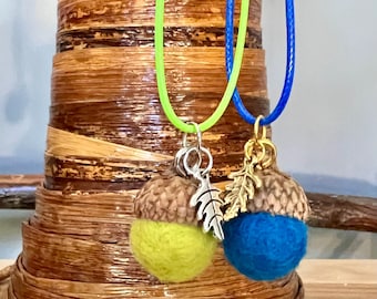 Magic Acorn Necklaces, autumn jewelry, child cotton cord necklace, Christmas stocking stuffer, kids jewelry, fall necklace, nature neckace