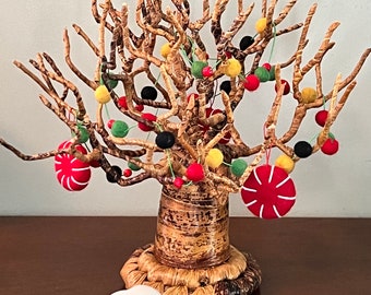 African colors Baobab Tree, Kwanzaa tree, small decorated tree, holiday tree, Christmas tree, ecofriendly holiday, ecofriendly Christmas