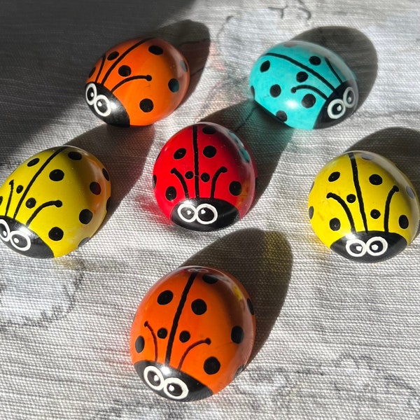 Lively Ladybugs, teacher gift, Kenyan soapstone ladybugs, spring gardener gift, spring ladybug party favor, ladybug figurine