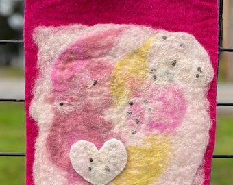 Heart and Milkweed Felt Hanging, wool felt art, ecofriendly art