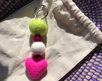 From the Heart, Wool felt balls, key chain, thank you heart keychain, heart keychain, party favor, shower favor, bridal shower decor