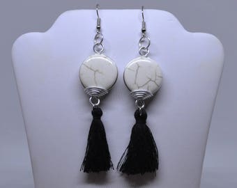 Magnesite & Black Tassel Fashion Earrings