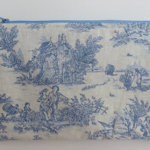 Bolsa de maquillaje, Toile de Jouy azul