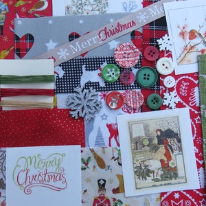 Slow Stitch Pack, Christmas Slow Stitching, Fabric Remnants, Textile Collage, Junk Journalling