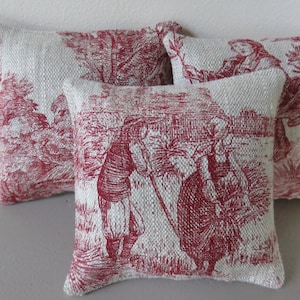 Organic Lavender Bags, Linen Toile de Jouy Red Toile