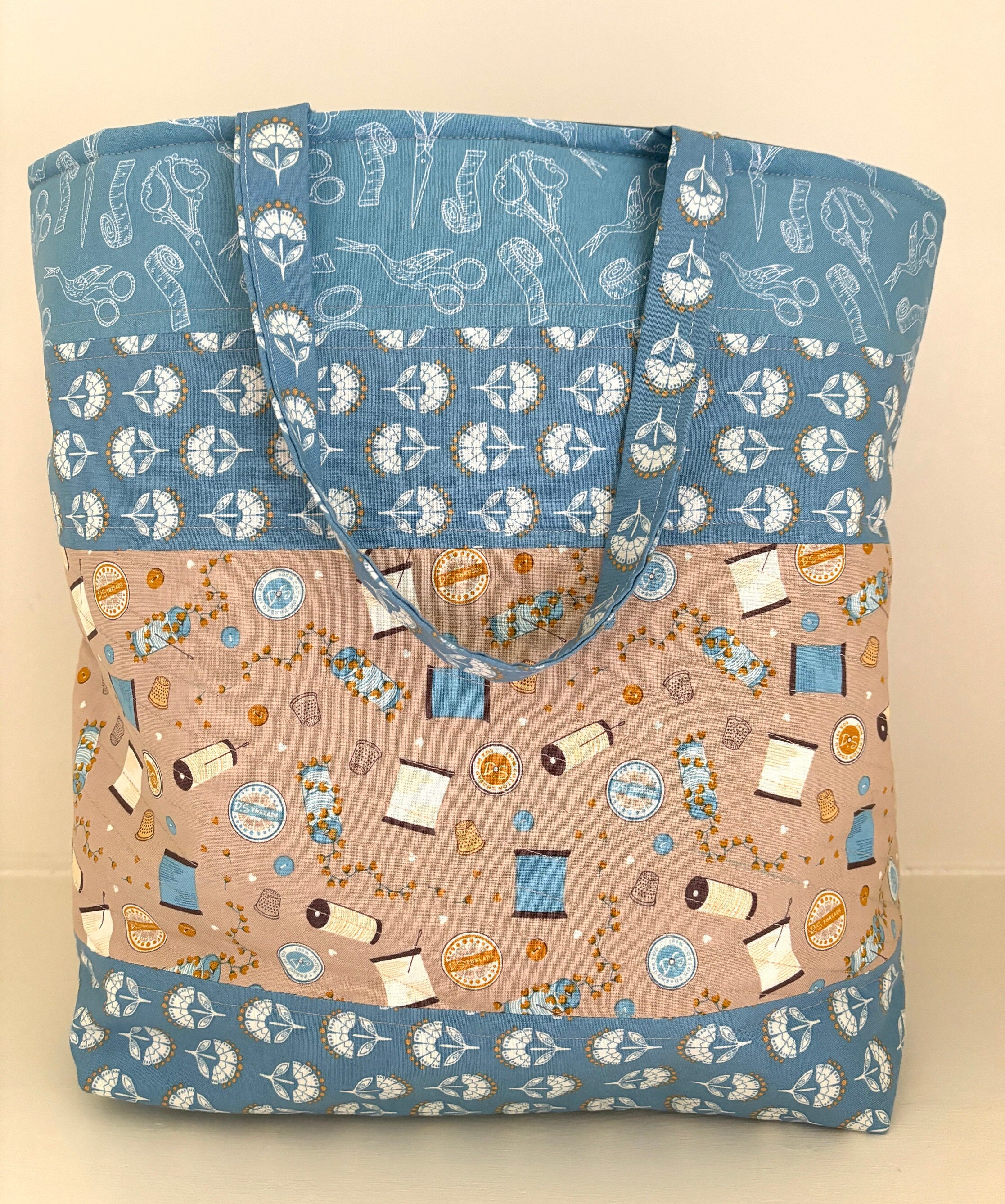 Quilted Craft Bag, Sewing Project Bag, Knitting Bag
