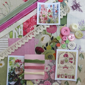 Slow Stitch Pack, English Country Garden, Fabric Remnants, Textile Collage,