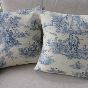 Toile de Jouy Cushion Cover in Blue or Red