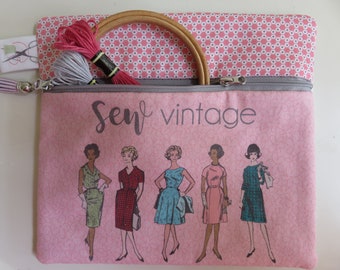 Sewing Project Bag, Sewing Pouch, Vintage Ladies Sewing Bag