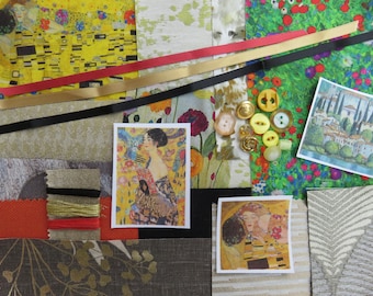 Slow Stitch Kit,  Klimt Inspired Fabric Bundle for Textile Collage, Junk Journal & Mixed Media Sewing