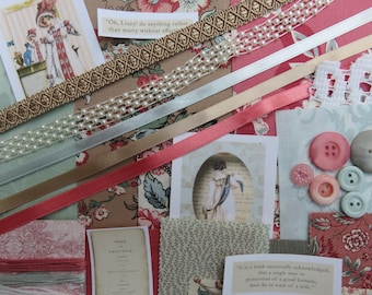 Paquete de puntadas lentas, Jane Austen, Orgullo y prejuicio, Collage textil