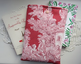 Funda para libro, algodón Toile de Jouy rojo