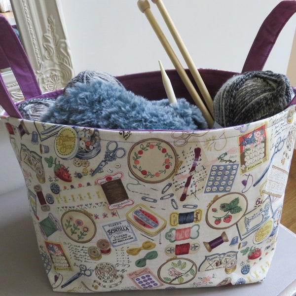 Large Fabric Basket, Knitting Basket, Sewing Basket