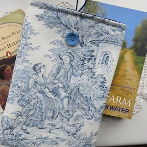 Book Cover, Toile de Jouy Book Sleeve, Blue and Cream