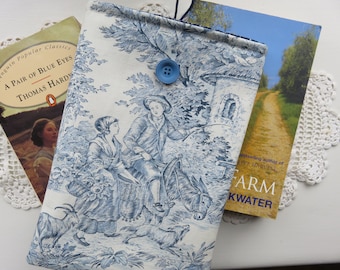 Book Cover, Toile de Jouy Book Sleeve, Blue and Cream