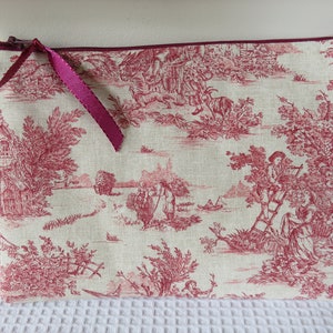 Make Up Bag, Red Toile de Jouy