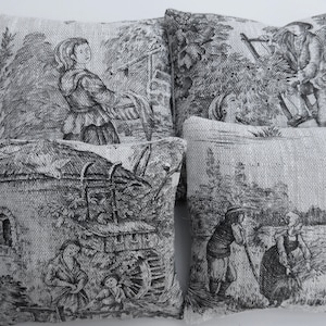 Organic Lavender Bags, Linen Toile de Jouy Black Toile