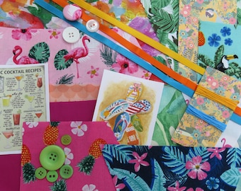 Tropical Dreams Långsam sömsats, sommartygpaket för textilkollage, skräpjournal och handsömnad