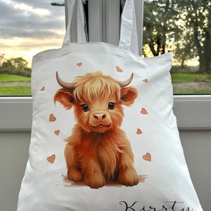 Personalised Highland Cow Tote Bag, Name Tote Bag, Highland Cow Gift, Highland Cow Bag, Highland Cow Tote Bag, Gift For Friend, Cow Gift