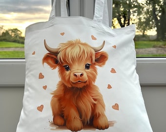 Personalised Highland Cow Tote Bag, Name Tote Bag, Highland Cow Gift, Highland Cow Bag, Highland Cow Tote Bag, Gift For Friend, Cow Gift