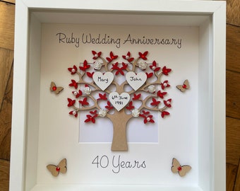 Ruby Wedding Anniversary Frame, Wedding Gift, Personalised, 40th Wedding Anniversary Gift, Wedding Tree Frame, Ruby Wedding, 40 Year Wedding