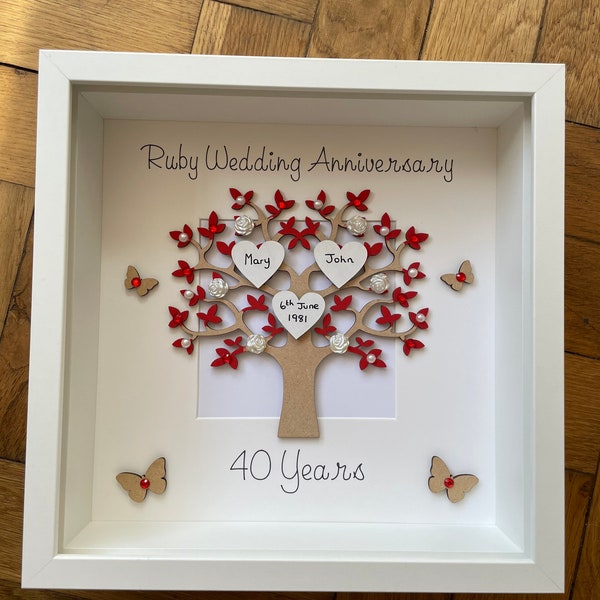 Ruby Wedding Anniversary Frame, Wedding Gift, Personalised, 40th Wedding Anniversary Gift, Wedding Tree Frame, Ruby Wedding, 40 Year Wedding